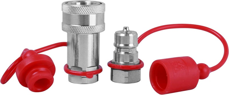 Nasibey 3/8" Ag Hydraulic Quick Connect Tractor Coupler, ISO 7241-A Ball Valves Type Hydraulic Quick Coupler with 2 Sets Dust Caps, Pioneer Type - Image 3